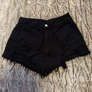 Black Distressed Denim Shorts